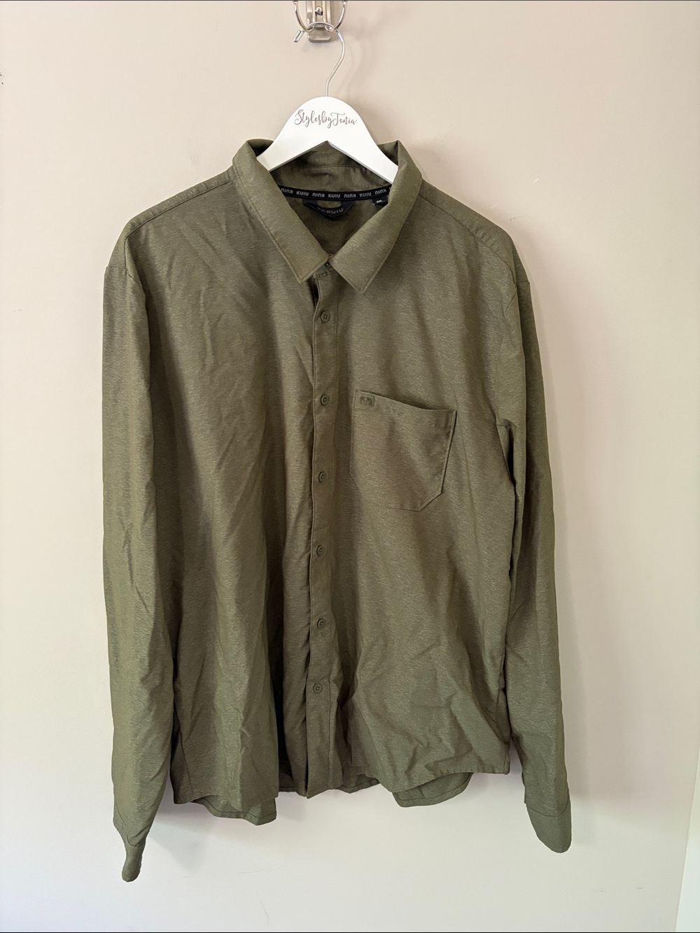 Kuiu Performance Button Up Shirt Mens Green Long Sleeve Lightweight Stretch 3XL